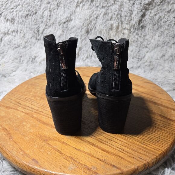 Vince Camuto Womens Size 6M/36 Open Toe Tarita Black Suede Lace-up Booties Heels - Picture 4 of 7